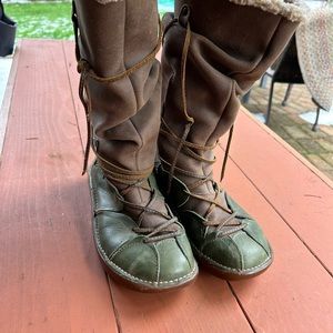 El Naturista green leather boots slouch style. Tie wrap made in Spain Sz 7